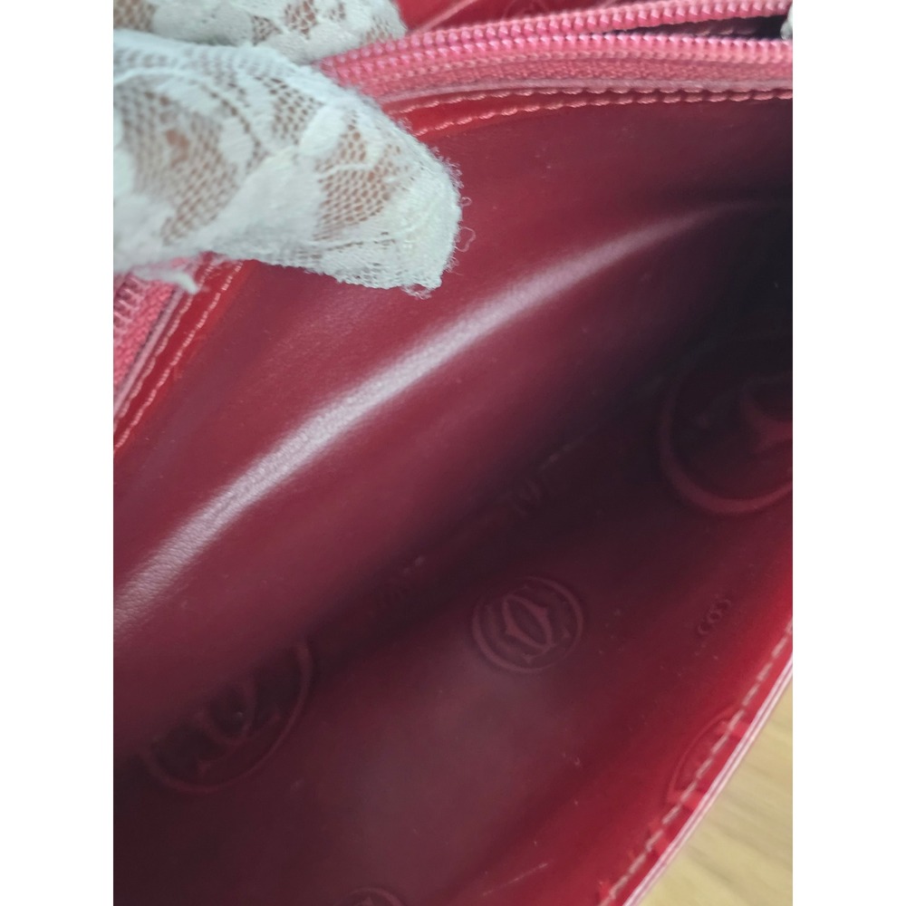 Cartier Happy Birthday Snap Embossed Leather Wallet Burgundy Red Patent Brown - Picture 6 of 15